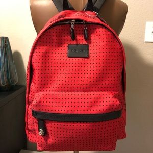COACH Red Bandit Tiny Dot Printed Canvas Backpack